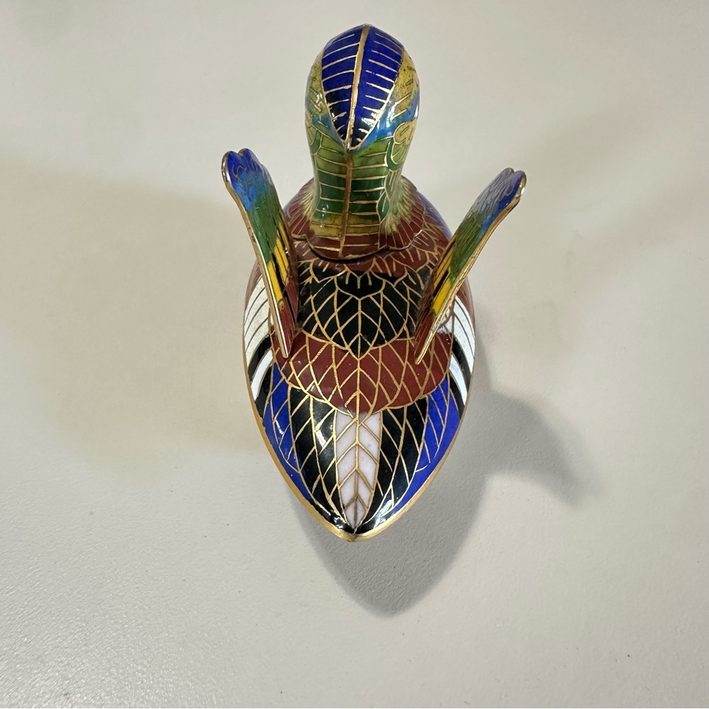 Cloisonné' Enamel Brass Duck Figure Trinket Box Vintage Excellent - Picture 4 of 6